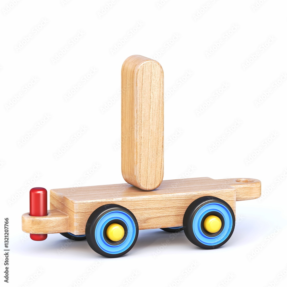 Wooden toy train font Letter I 3D