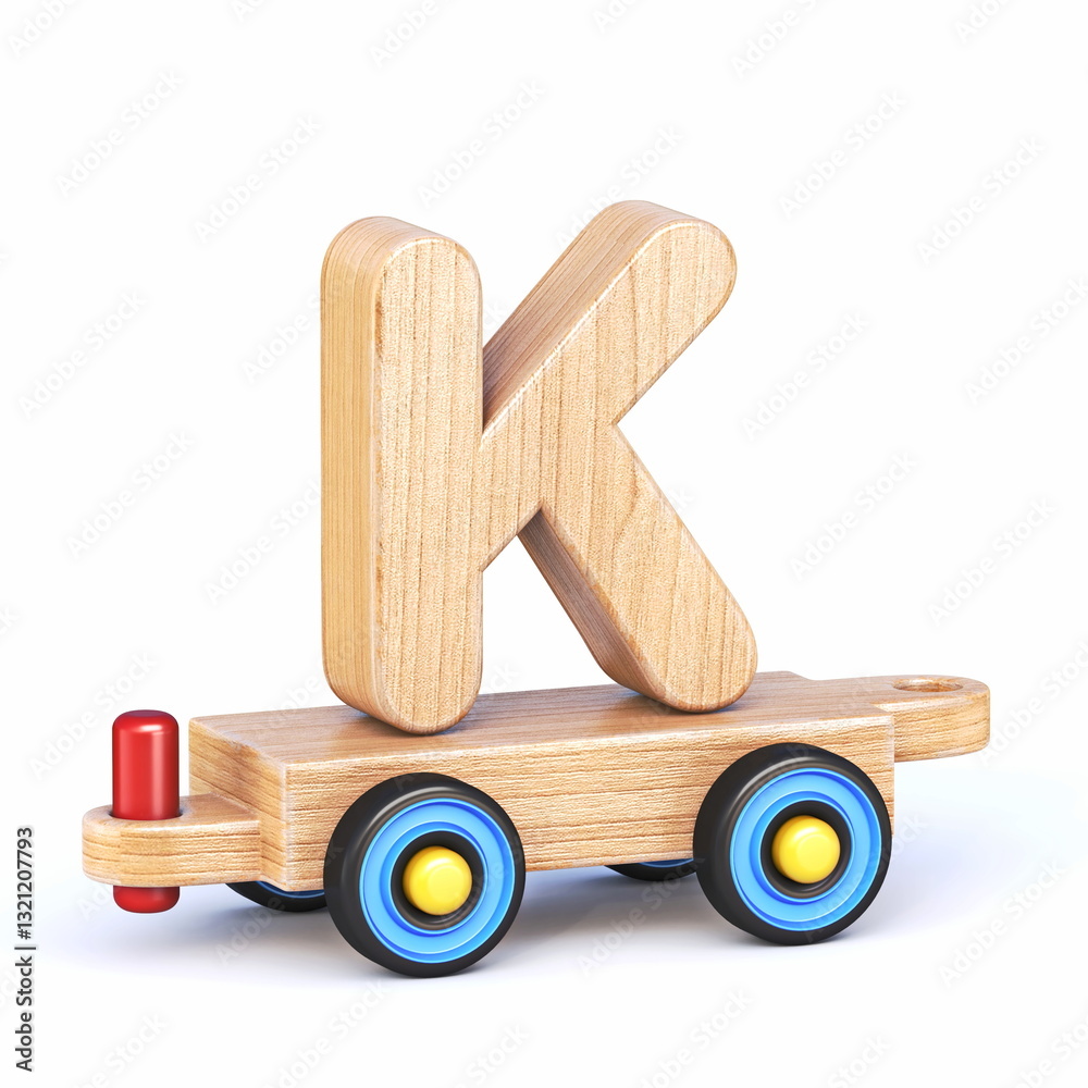 Wooden toy train font Letter K 3D