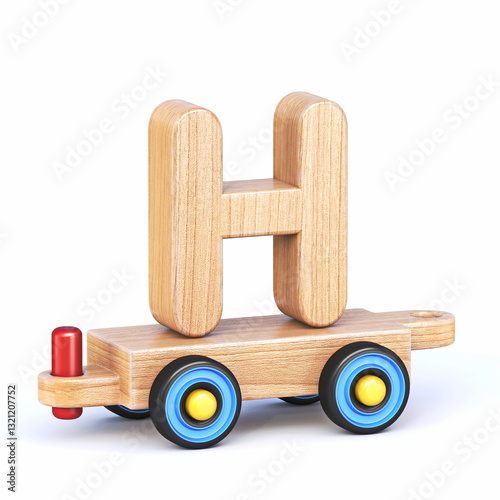 Wooden toy train font Letter H 3D