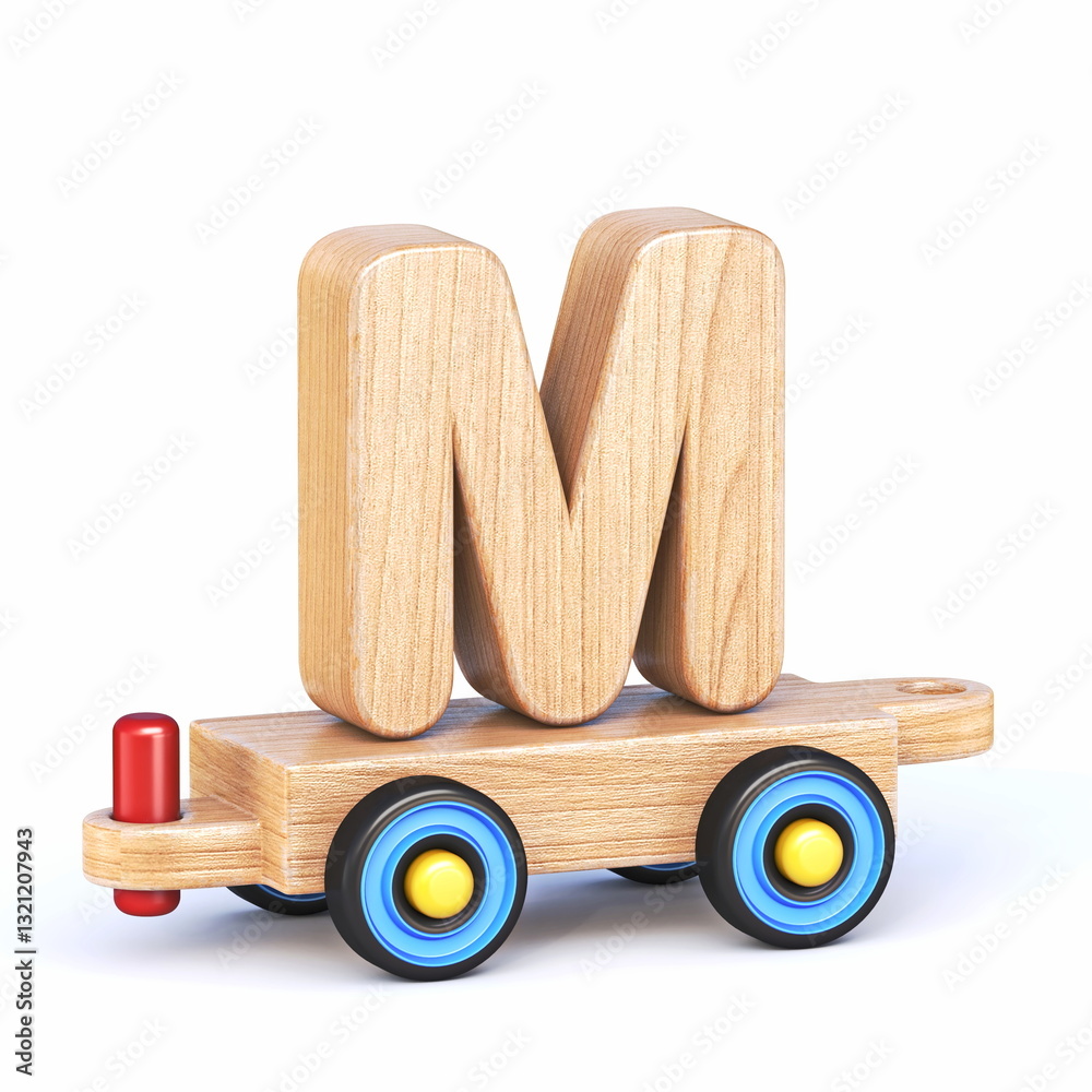 Wooden toy train font Letter M 3D