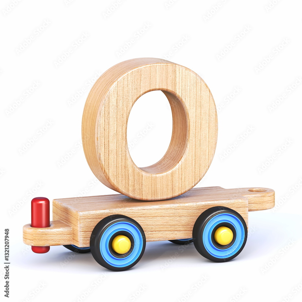 Wooden toy train font Letter O 3D