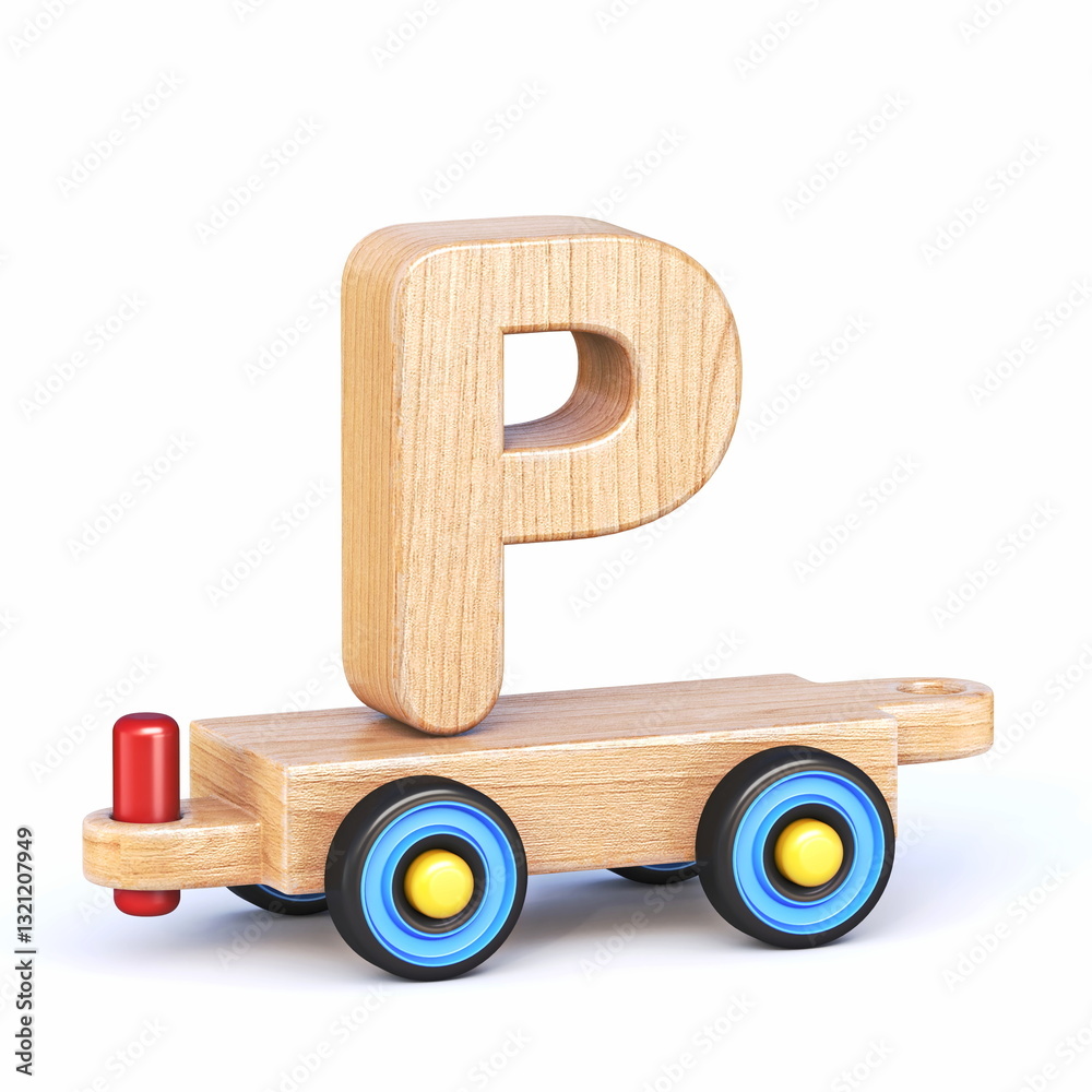 Wooden toy train font Letter P 3D