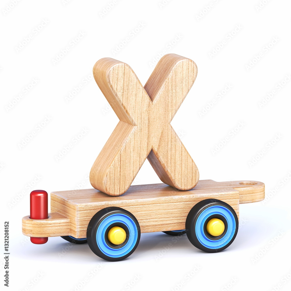 Wooden toy train font Letter X 3D