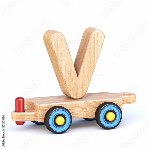 Obraz na płótnie Wooden toy train font Letter V 3D w salonie