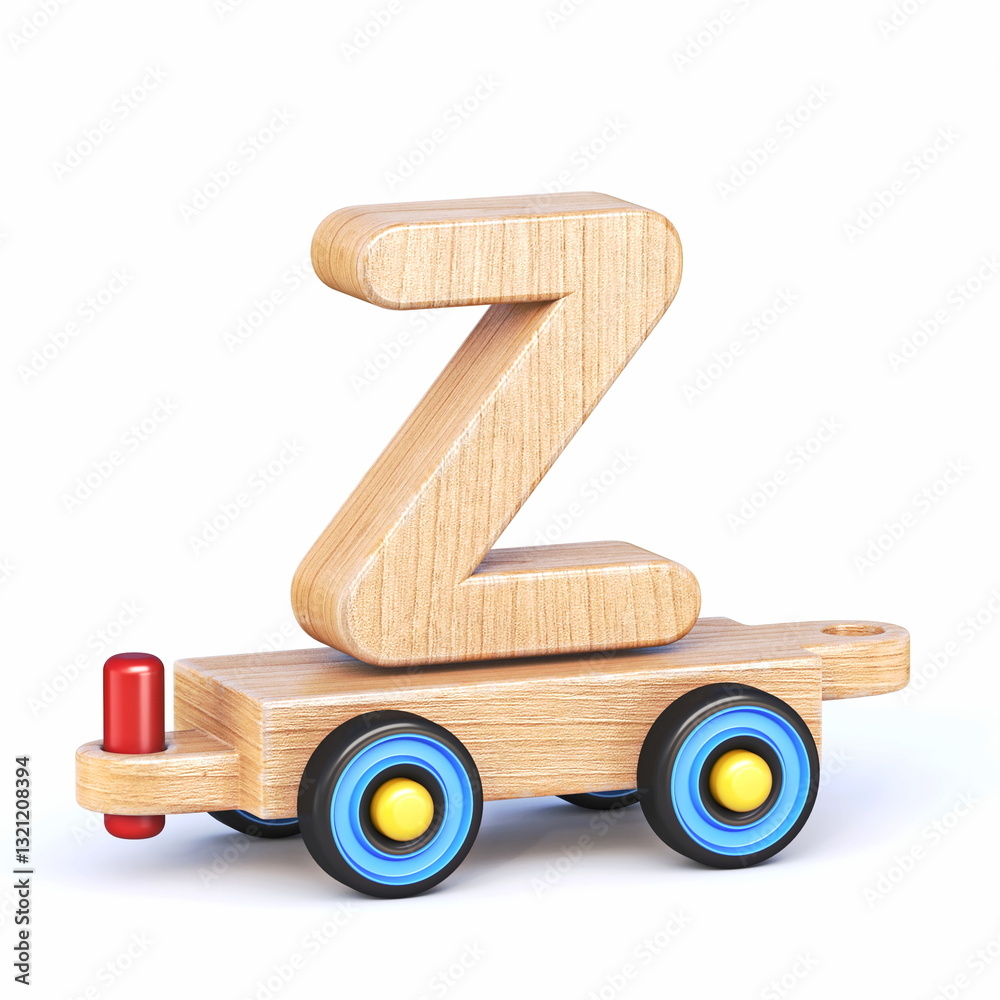 Wooden toy train font Letter Z 3D