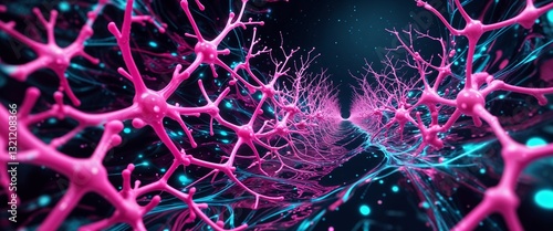 pink neural network neuron connection colorful dark background motion and energy concept modern and futuristic digital abstract artwork background