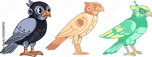 Cartoon falcon bird robotic theme,vintage style drawing vektor illustration