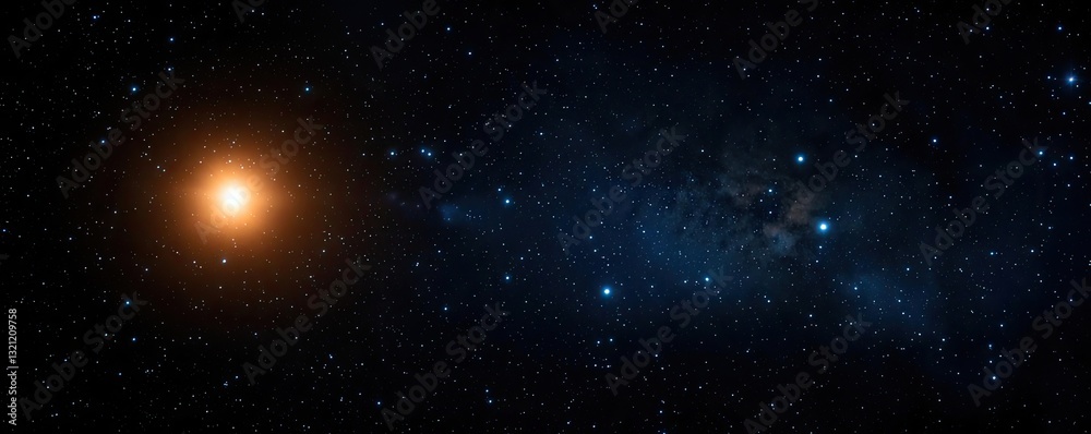 Fototapeta premium Dark sky idea. A stunning view of the cosmos featuring a bright star and distant galaxies.