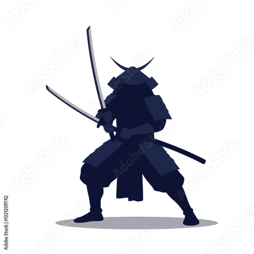 Dark Samurai Warrior in Dynamic Pose Minimal Vector Illustration