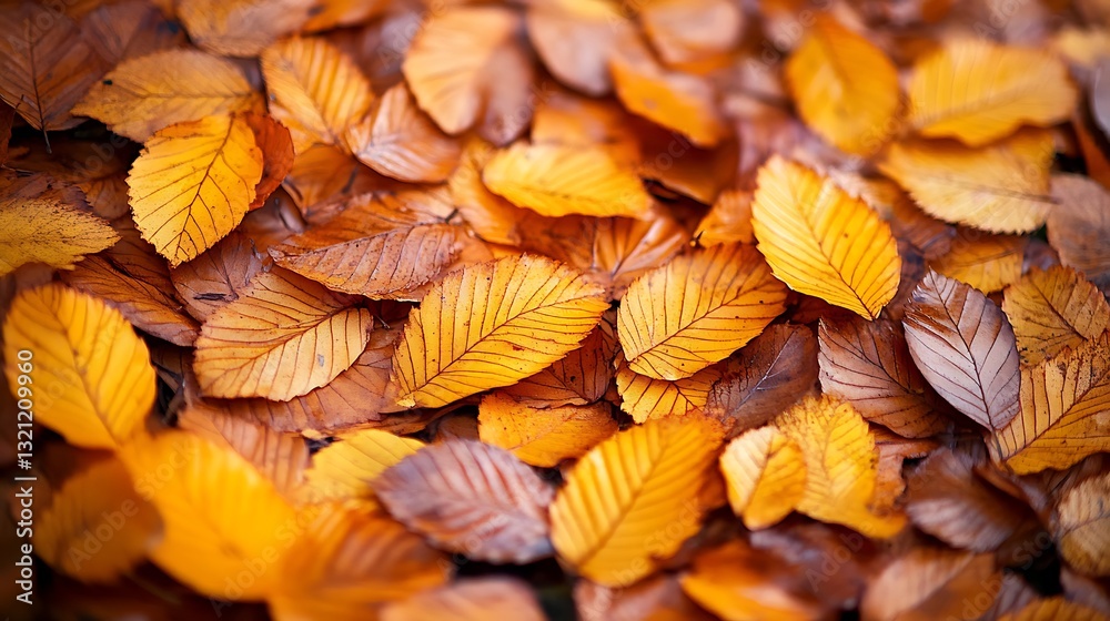 Golden autumn leaves scattered on ground. Golden autumn leaves scattered on ground.