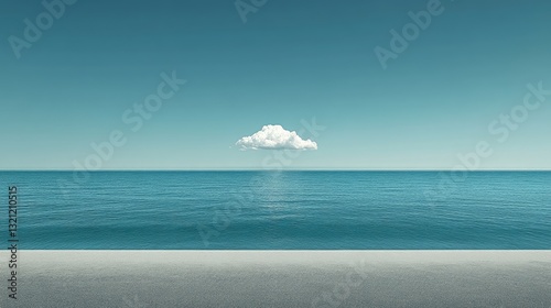 Tranquil ocean view, single cloud, serene scene, for peaceful poster photo