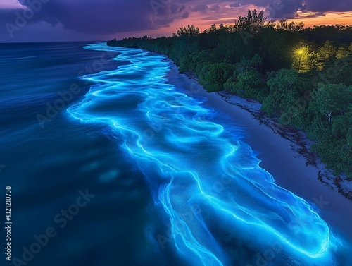 Glowing Ocean Waves in the Moonlight photo