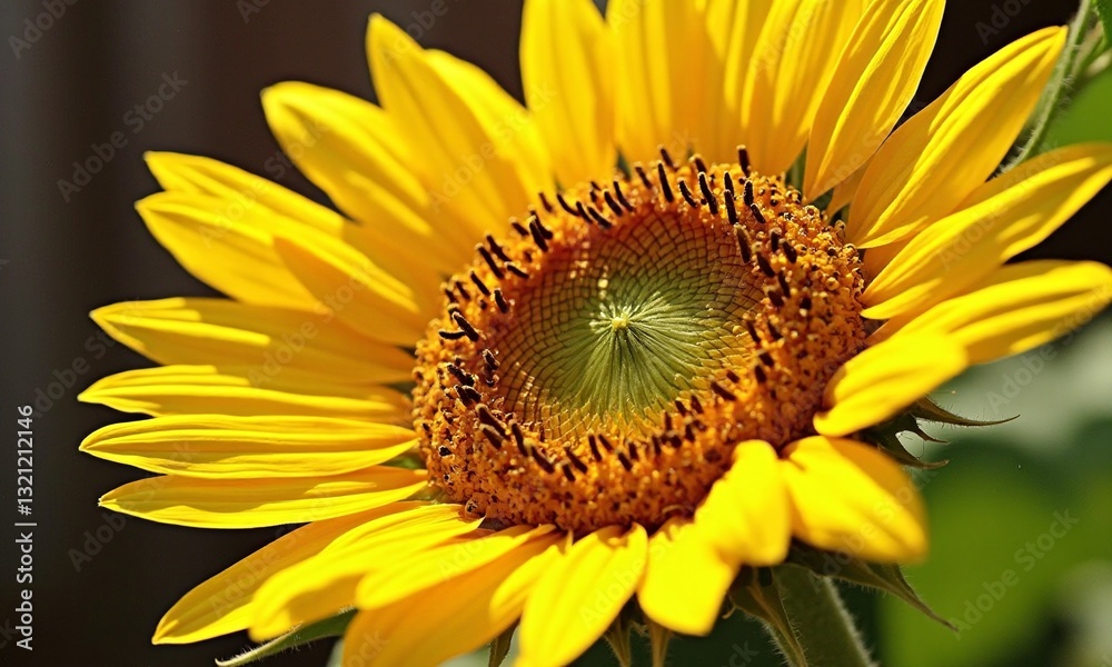 Bright sunflower with golden petals, rustic farm background, detailed stamen, natural sunlight, high-resolution texture capturing every surface detail Bright sunflower with golden petals, rustic farm background, detailed stamen, natural sunlight, high-resolution texture capturing every surface detail