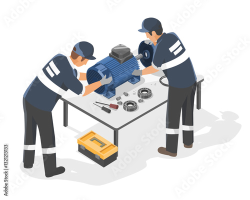 Industrial Motor Bearing Technician Mechanical Maintenance concept isometric cartoon isolated