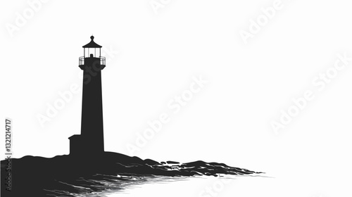 Black and white illustration of a lighthouse. Navigation for sailors.