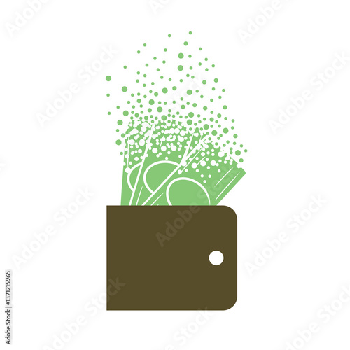Money from the wallet flies out into a cloud of bubbles