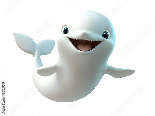 Happy cartoon beluga whale jumping.