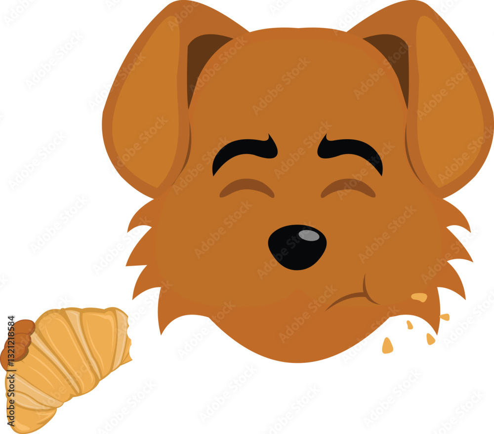 Φωτογραφία vector illustration emoji character face dog cartoon, eating bakery food croissa