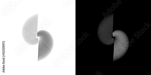 Dynamic abstract spiral sound wave rhythm lines. Circular spiral sound wave rhythm of lines. Circular futuristic abstract lines, black and white background.	