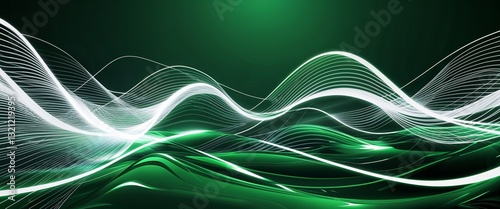 white wave curve light rays on green dark background motion and energy concept modern and futuristic digital abstract artwork background
