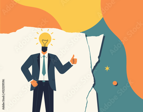 Businessman with Lightbulb Head Giving Thumbs Up