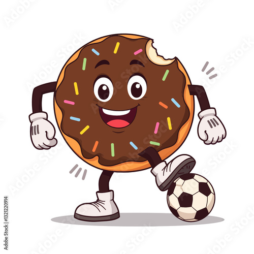 Bitten Donut Cartoon Character Playing Soccer