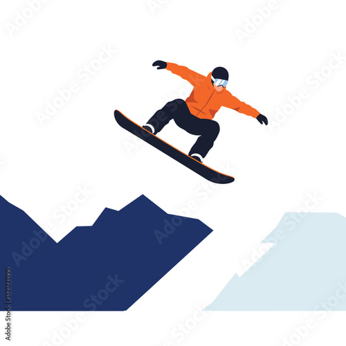 Snowboarder performing a jump in minimal flat vector illustration style vector art