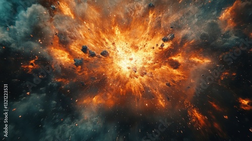 Wallpaper Mural The Earth exploding from its core, sending massive fragments outward Torontodigital.ca