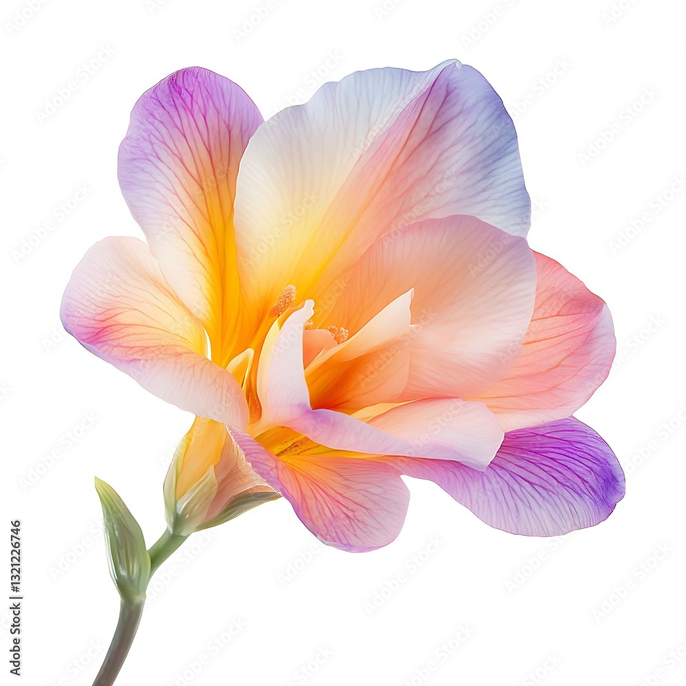 Fototapeta premium Radiant Freesia Bloom: Capturing the delicate beauty of a vibrant freesia flower in full bloom, showcasing its intricate petals and captivating colors, a symbol of elegance and grace.