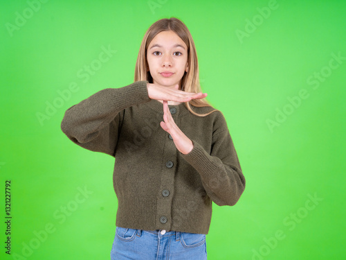 MODEL being upset showing a timeout gesture, needs stop, asks time for rest after hard work,