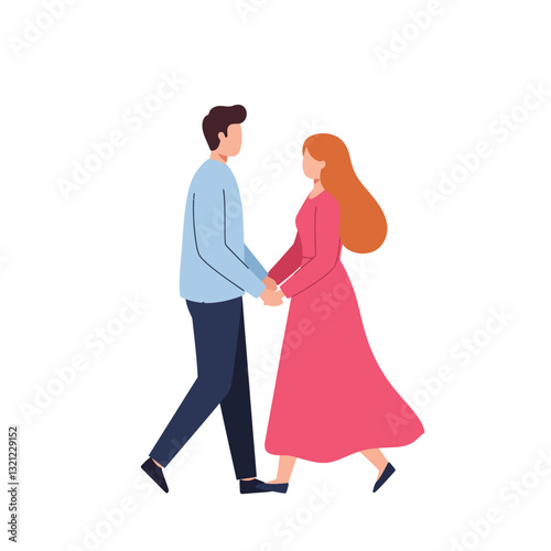Loving couple holding hands in a minimal, flat design vector illustration
