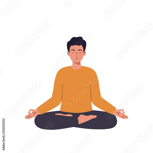 Person meditating in a peaceful pose with flat minimal style vector art