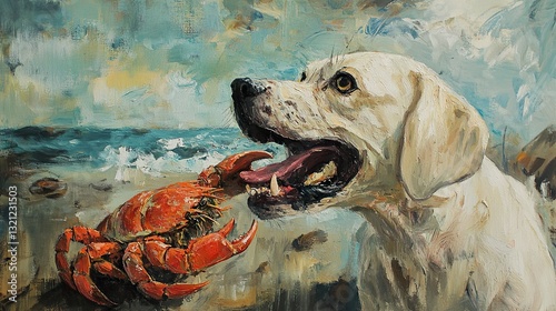 Dog and Crab on the Beach: A Coastal Encounter