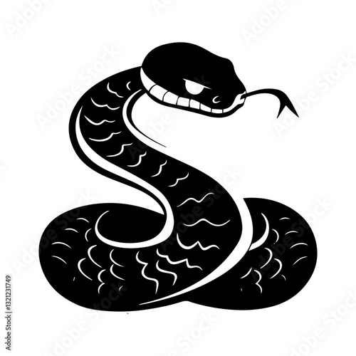 Stylized black and white icon of a snake, symbolizing mystery and transformation
