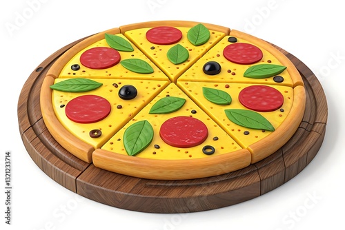 A Cheerful Pepperoni Pizza, Ready To Be Shared, Sits On A Rustic Wooden Board, Showcasing Its Vibrant Ingredients And Playful Design In A Bright, Studio Setting