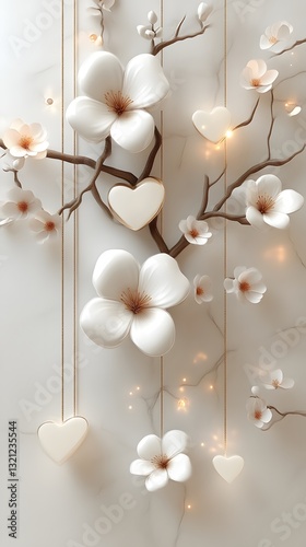 White Flowers, Hearts, and Lights on Marble