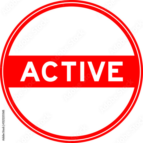 Red color round seal sticker in word active on white background