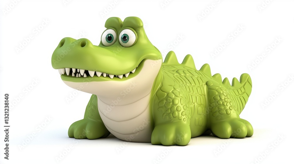 Fototapeta premium Cheerful Green Cartoon Crocodile 3D Render on White