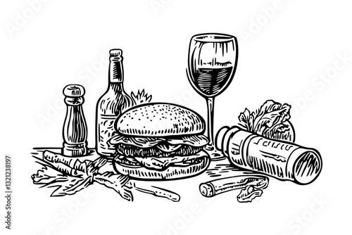 Crafting a delicious gourmet burger with vibrant flavors and beautifully arranged ingredients for a unique dining experience