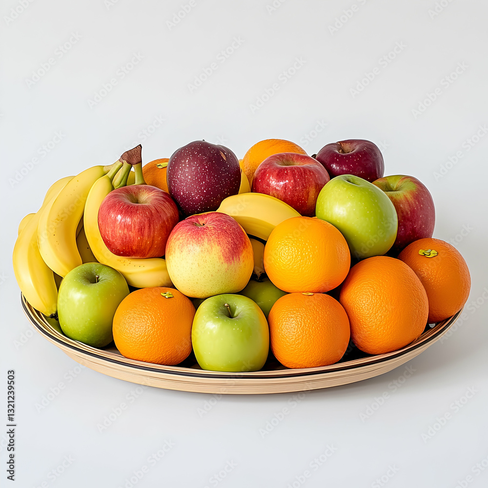 Colorful Fruit Basket Arrangement On Woven Plate Colorful Fruit Basket Arrangement On Woven Plate