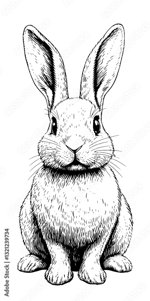 Fototapeta premium Detailed engraved illustration of a cute rabbit ready for tattoo and packaging design inspiration