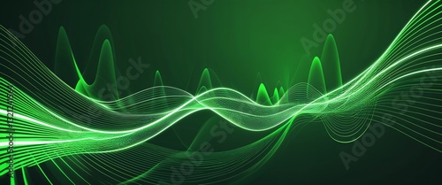 green wave curve light rays on green dark background motion and energy concept modern and futuristic digital abstract artwork background