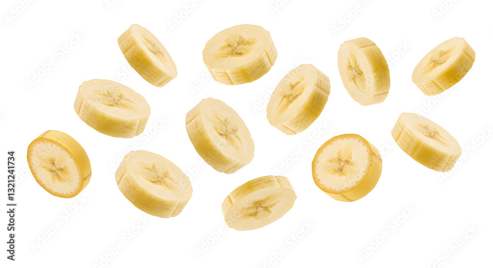 Sliced Banana Floating on Transparent Background for Healthy Eating Concepts Sliced Banana Floating on Transparent Background for Healthy Eating Concepts