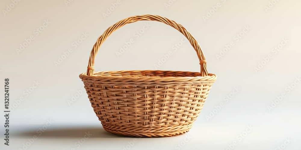 Empty woven basket placed on a light surface showcases craftsmanship and natural materials Empty woven basket placed on a light surface showcases craftsmanship and natural materials