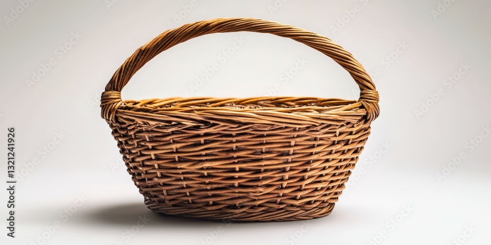 Handwoven wicker basket on a neutral background showcasing craftsmanship and natural materials, perfect for storage or decoration Handwoven wicker basket on a neutral background showcasing craftsmanship and natural materials, perfect for storage or decoration