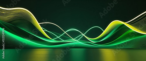 green wave curve light rays on yellow dark background motion and energy concept modern and futuristic digital abstract artwork background