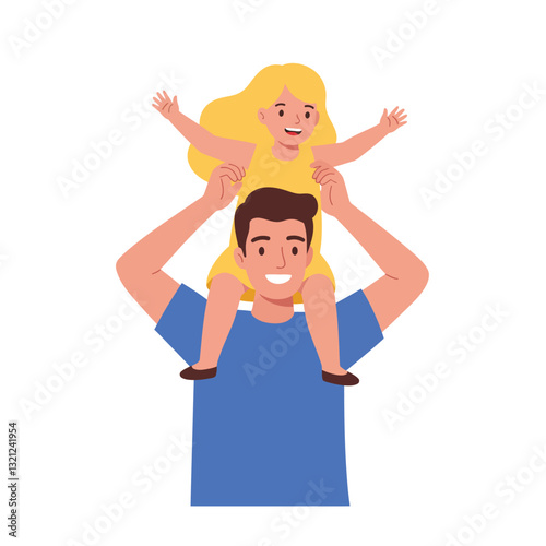 Father and daughter enjoying playful moments together in flat vector art
