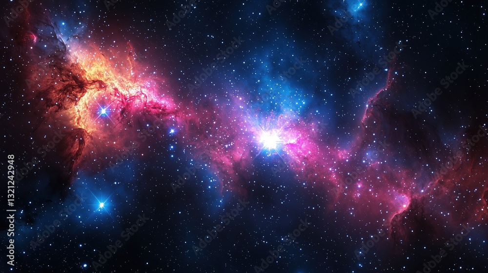 Naklejka premium Colorful cosmic nebulae illuminate the night sky in a stunning display of stars and gas clouds in deep space