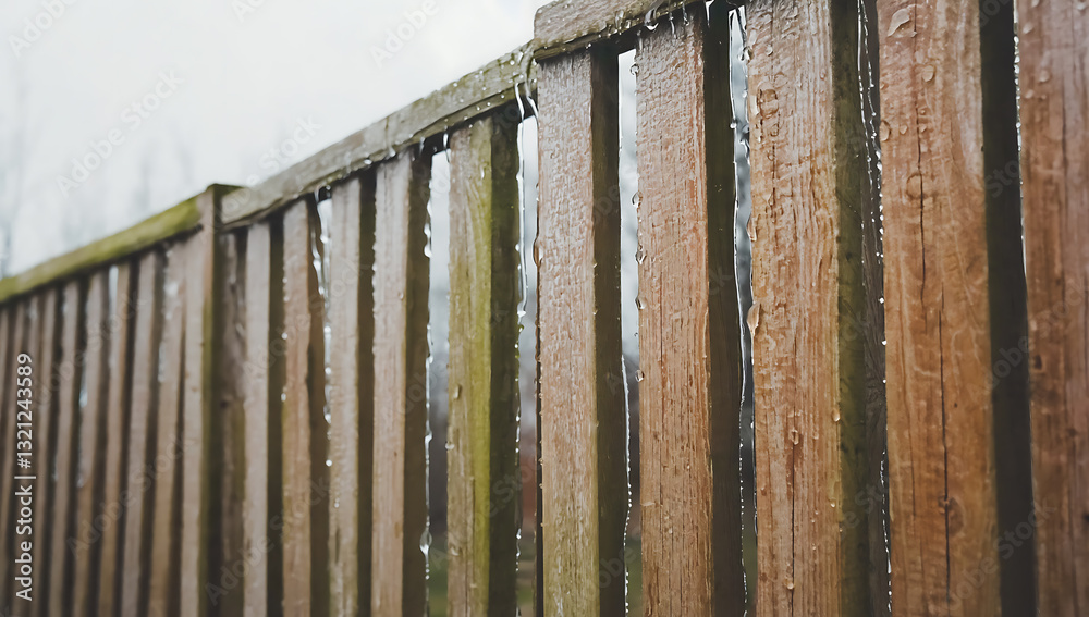 Fototapeta premium Wooden fence covered with ice