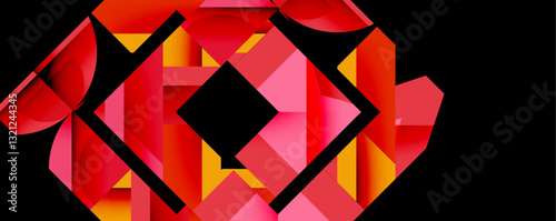 Abstract geometric composition with interlocking circular and angular shapes, featuring smooth gradients and sharp contrasts on a white background